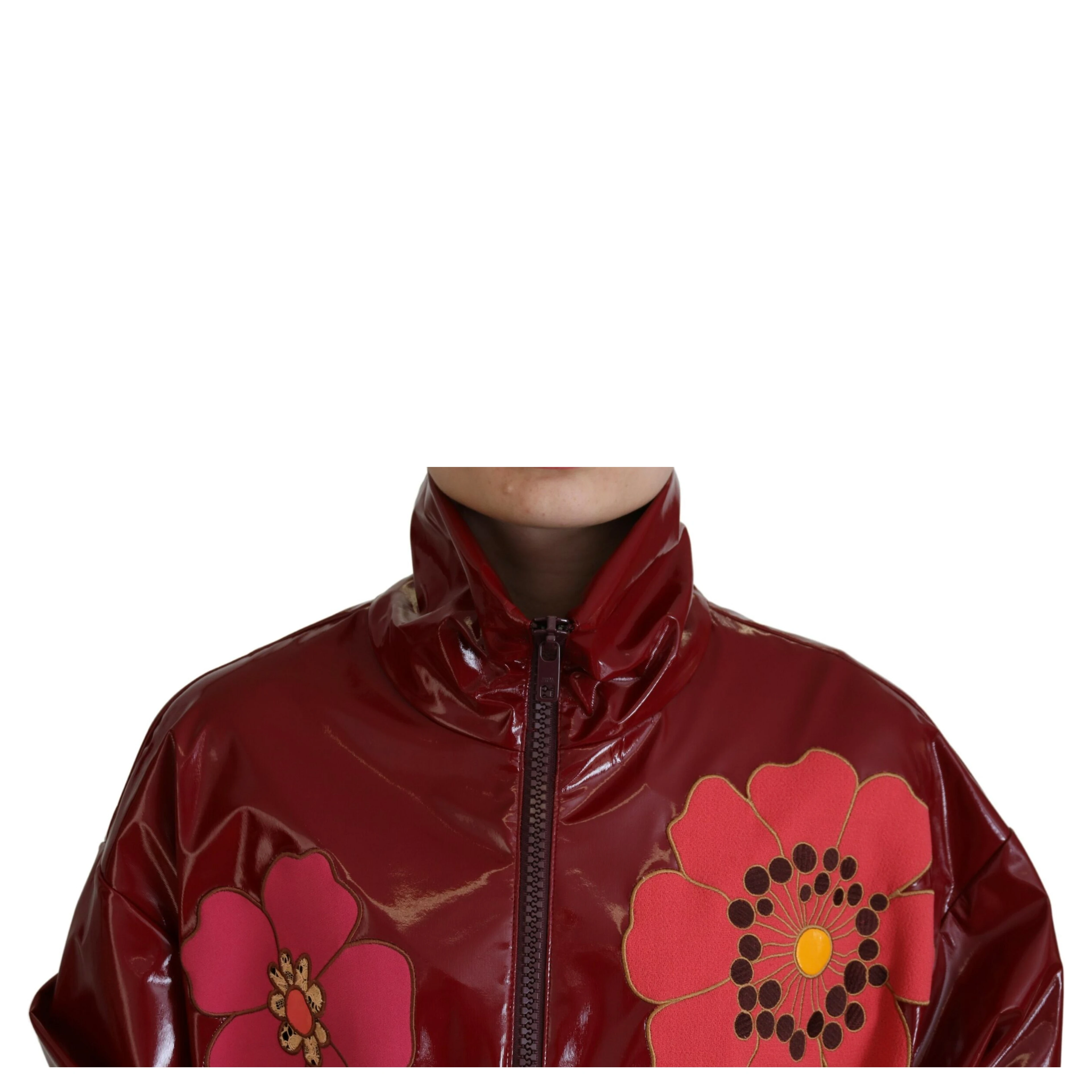 Maroon Floral Full Zip Polyester Women Jacket