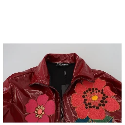 Maroon Floral Full Zip Polyester Women Jacket