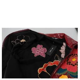 Maroon Floral Full Zip Polyester Women Jacket