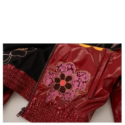 Maroon Floral Full Zip Polyester Women Jacket