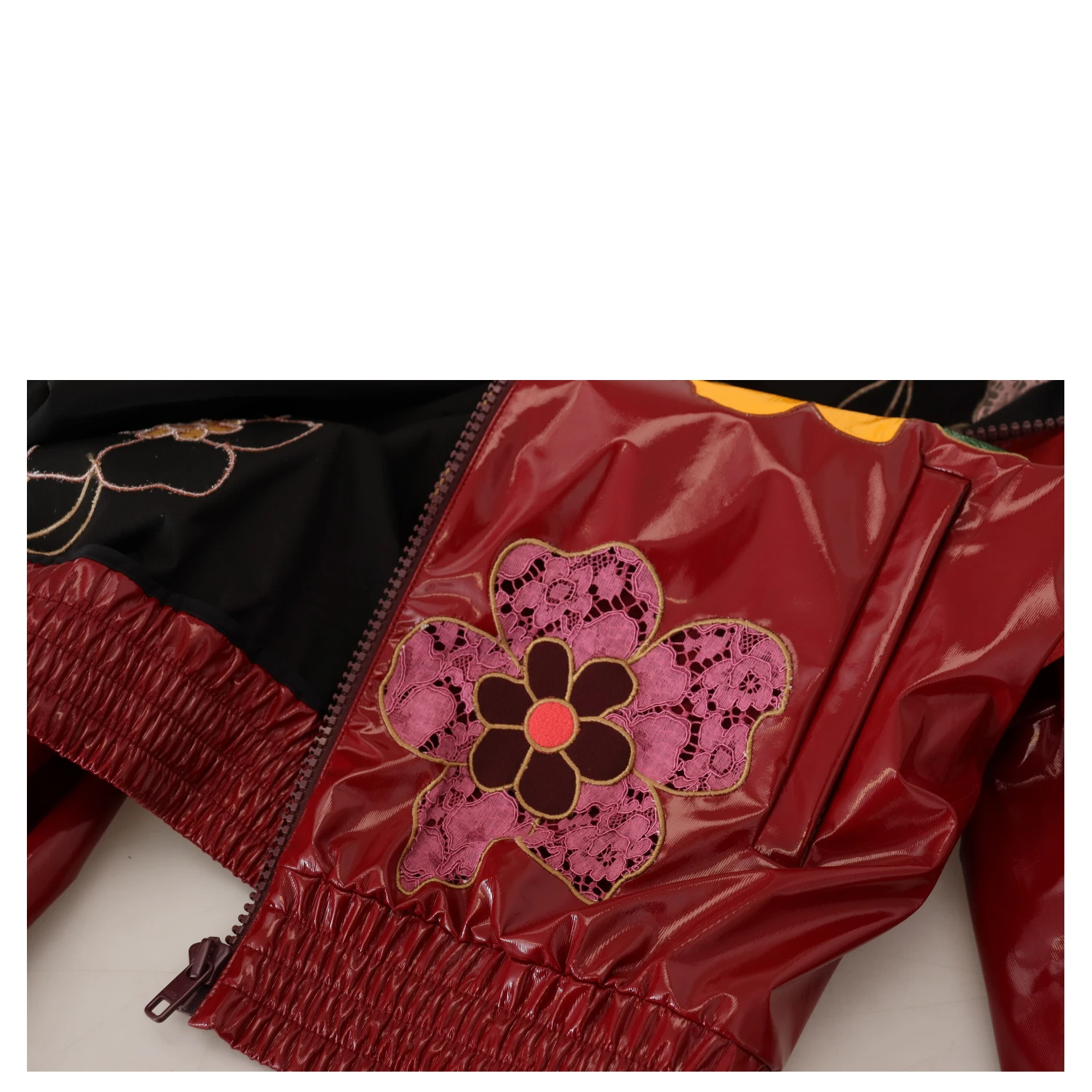 Maroon Floral Full Zip Polyester Women Jacket