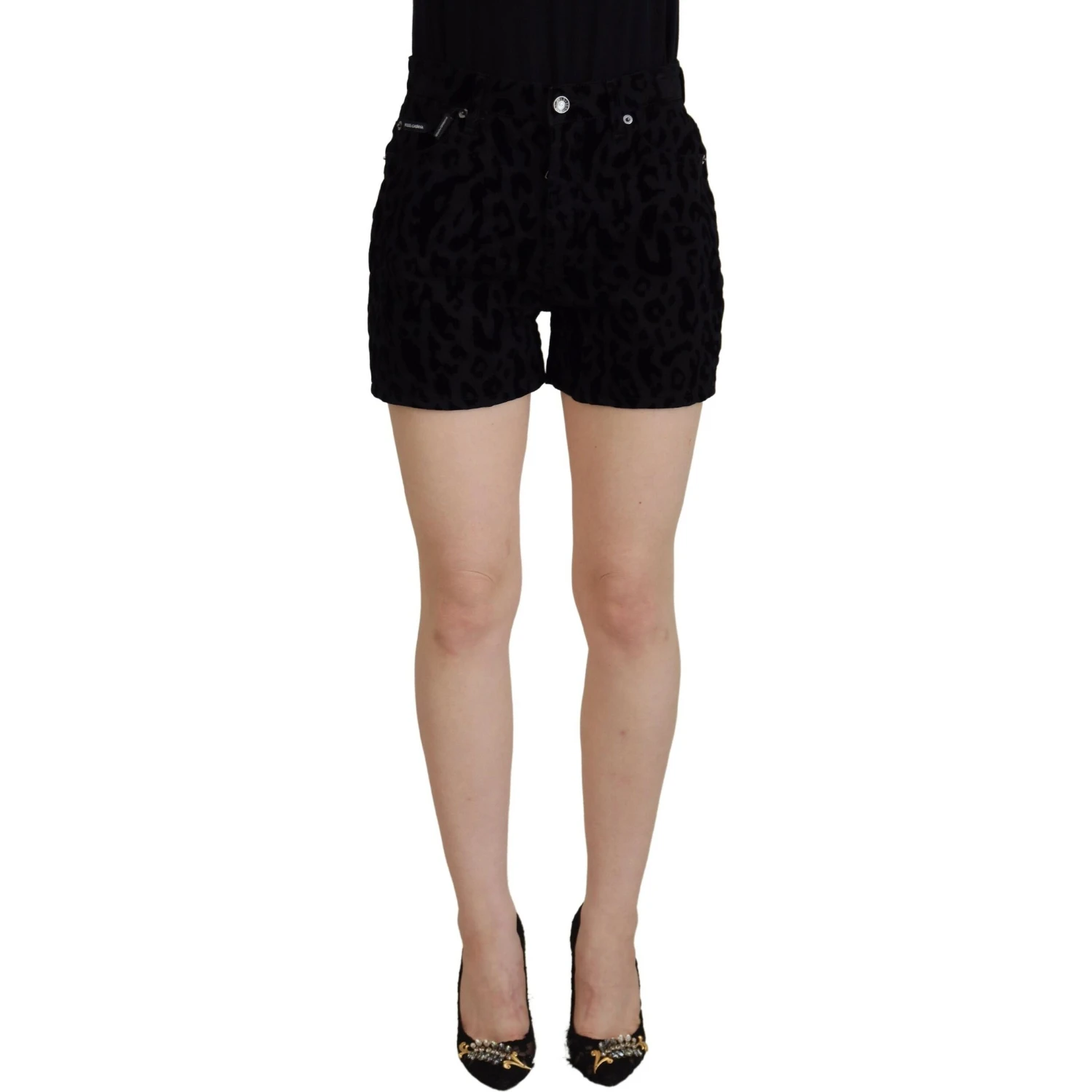 Black Denim Cotton Stretch Hot Pants Shorts