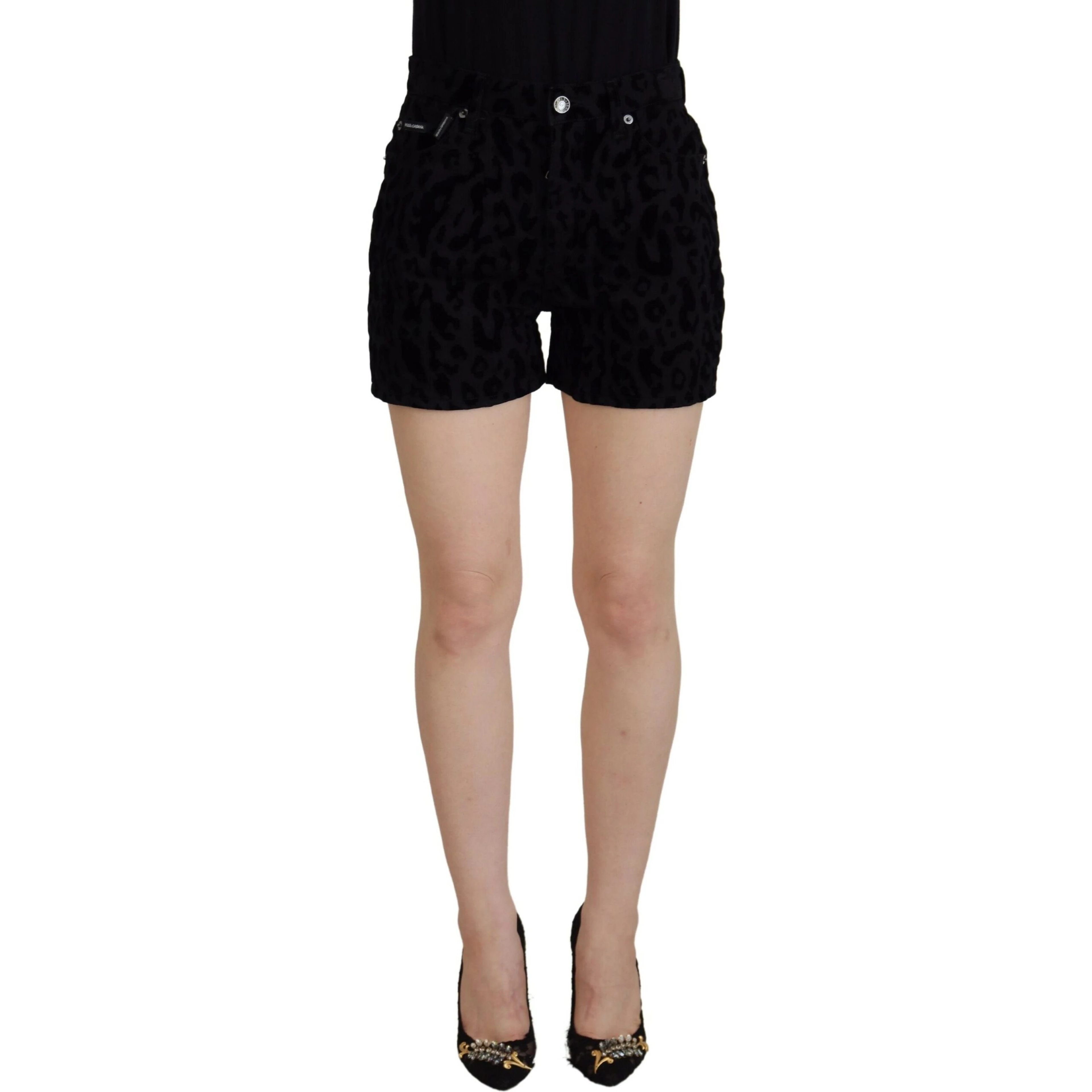 Black Denim Cotton Stretch Hot Pants Shorts