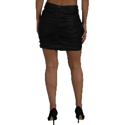 Black Lambskin Leather A-line Mini Skirt