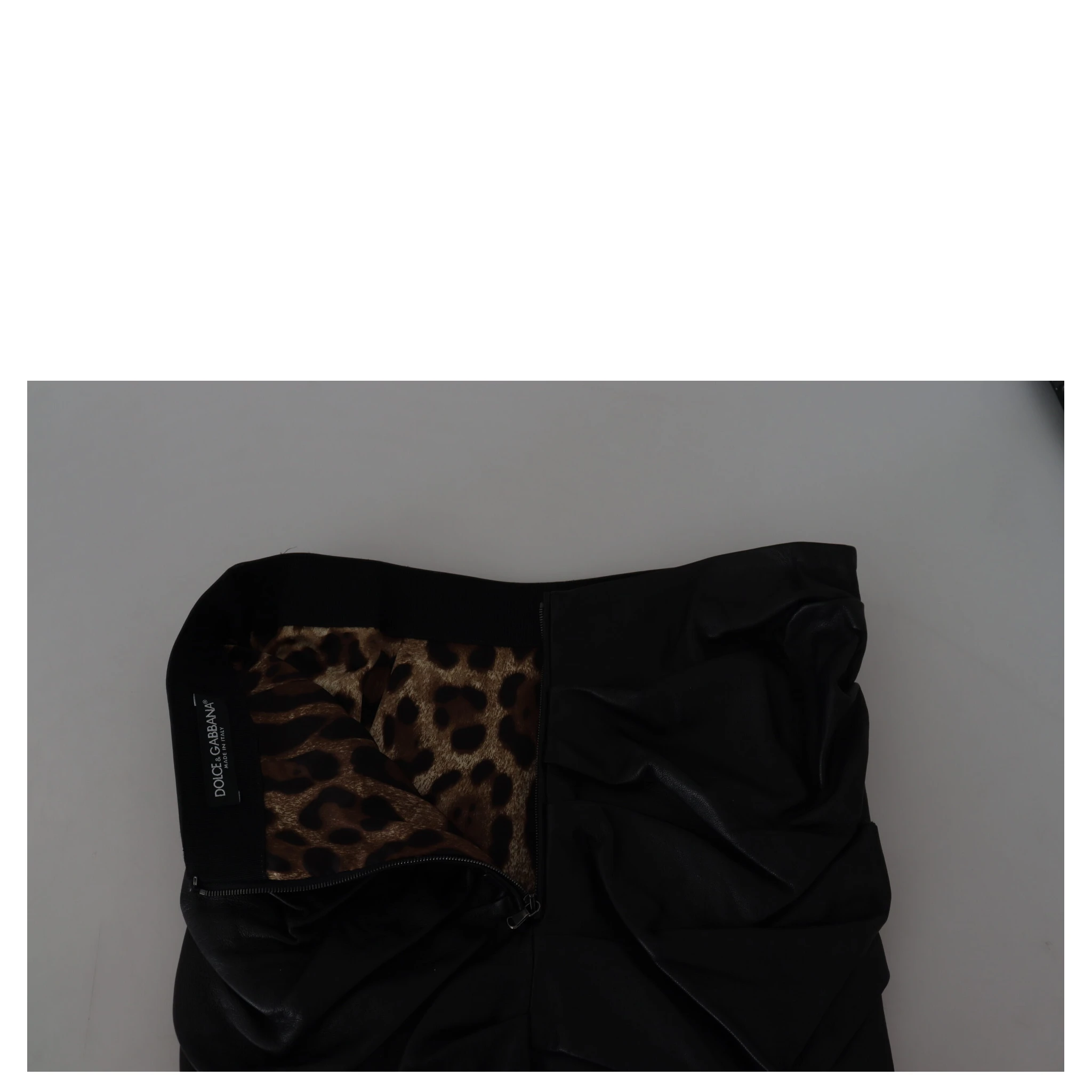 Black Lambskin Leather A-line Mini Skirt