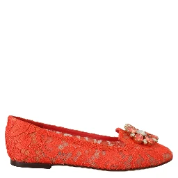 Red Taormina Lace Crystals Ballet Flats Shoes