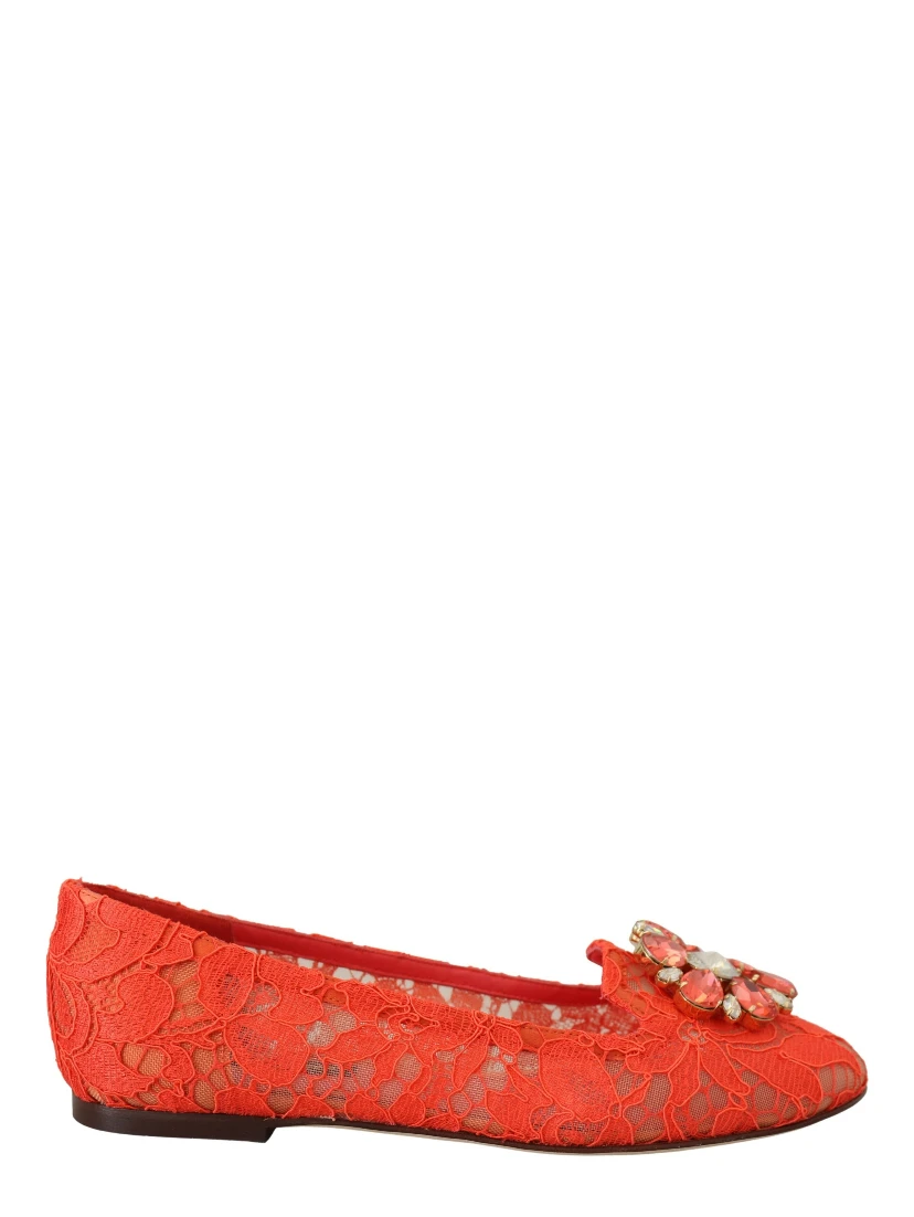 Red Taormina Lace Crystals Ballet Flats Shoes