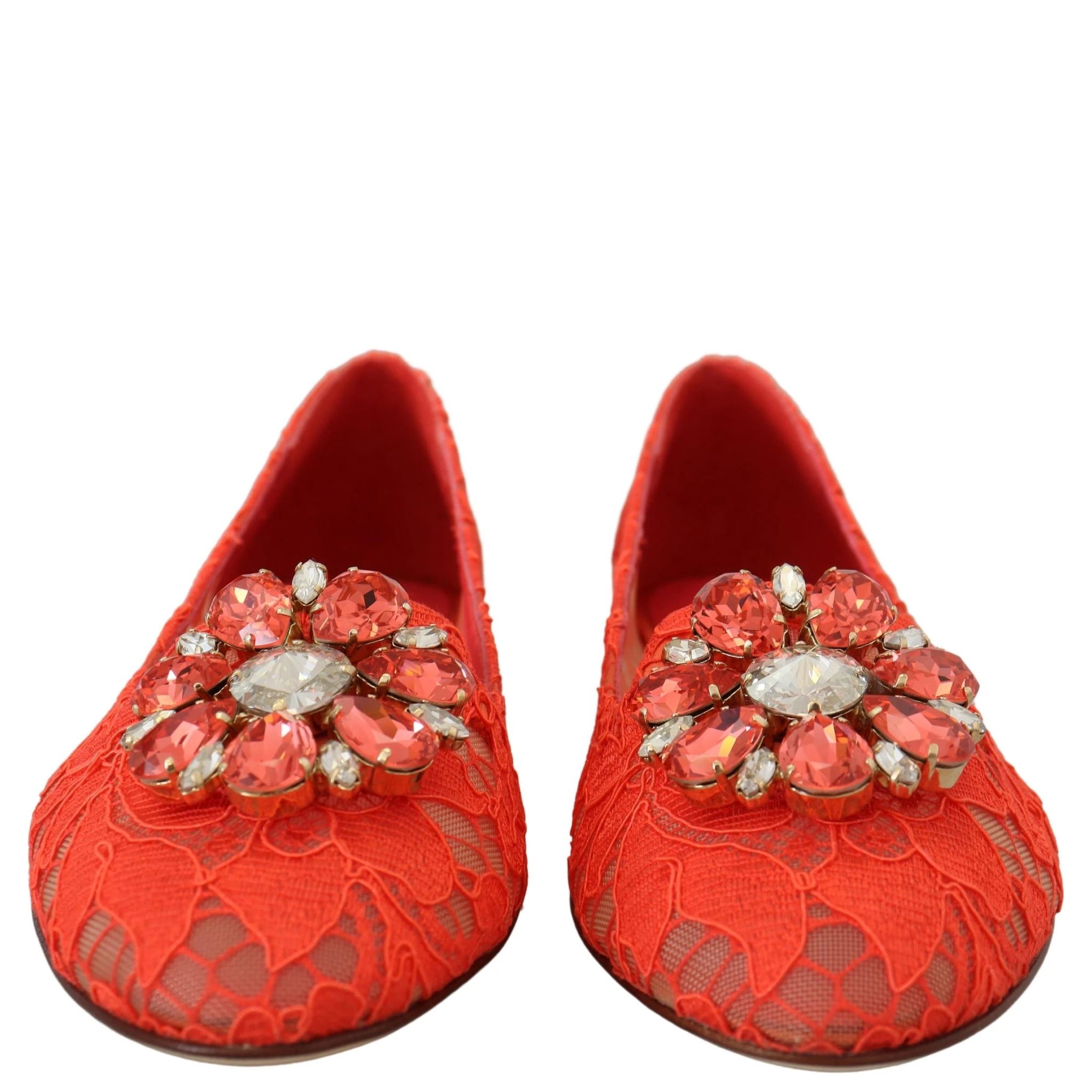 Red Taormina Lace Crystals Ballet Flats Shoes
