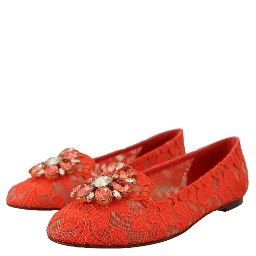 Red Taormina Lace Crystals Ballet Flats Shoes