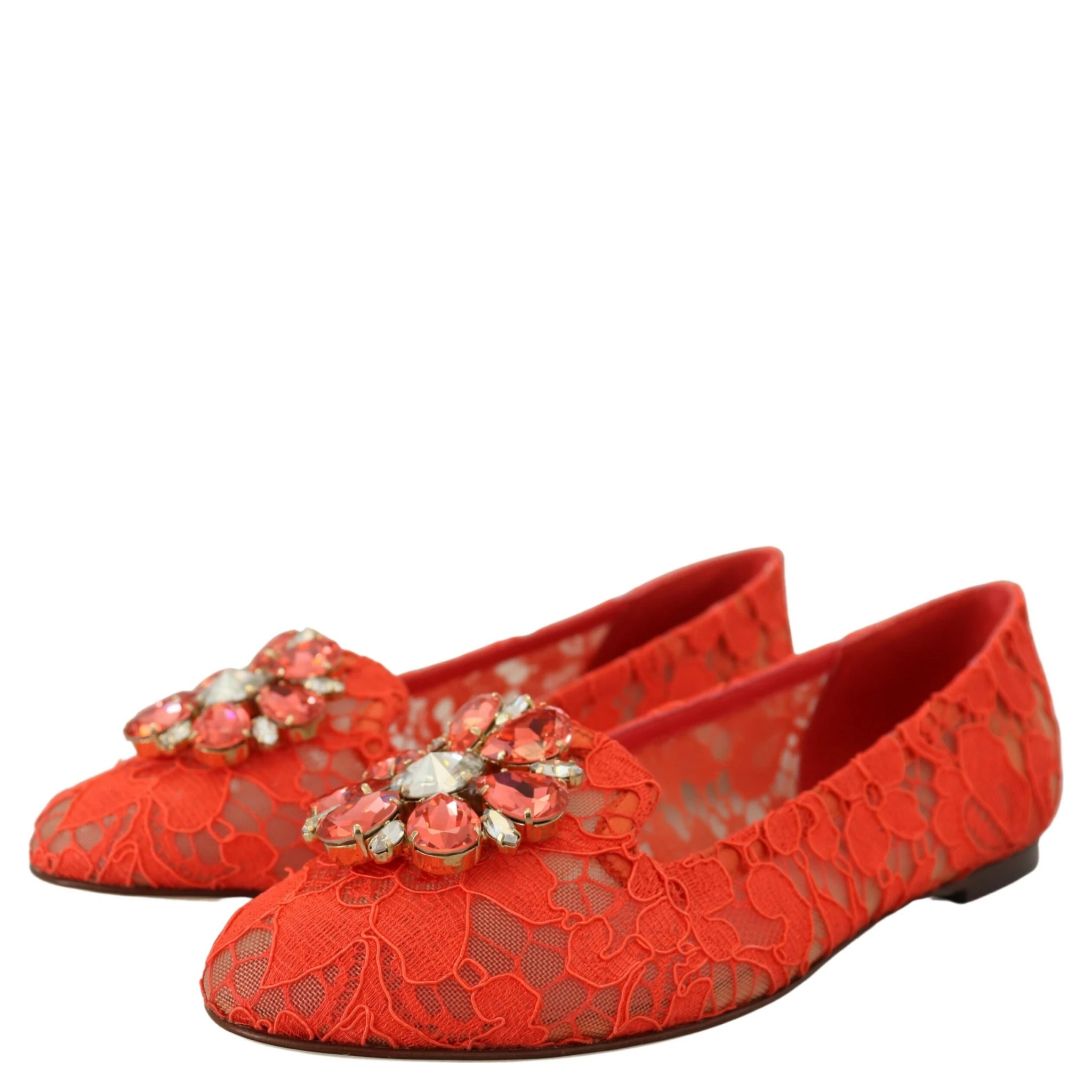 Red Taormina Lace Crystals Ballet Flats Shoes