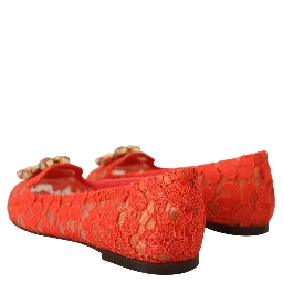 Red Taormina Lace Crystals Ballet Flats Shoes