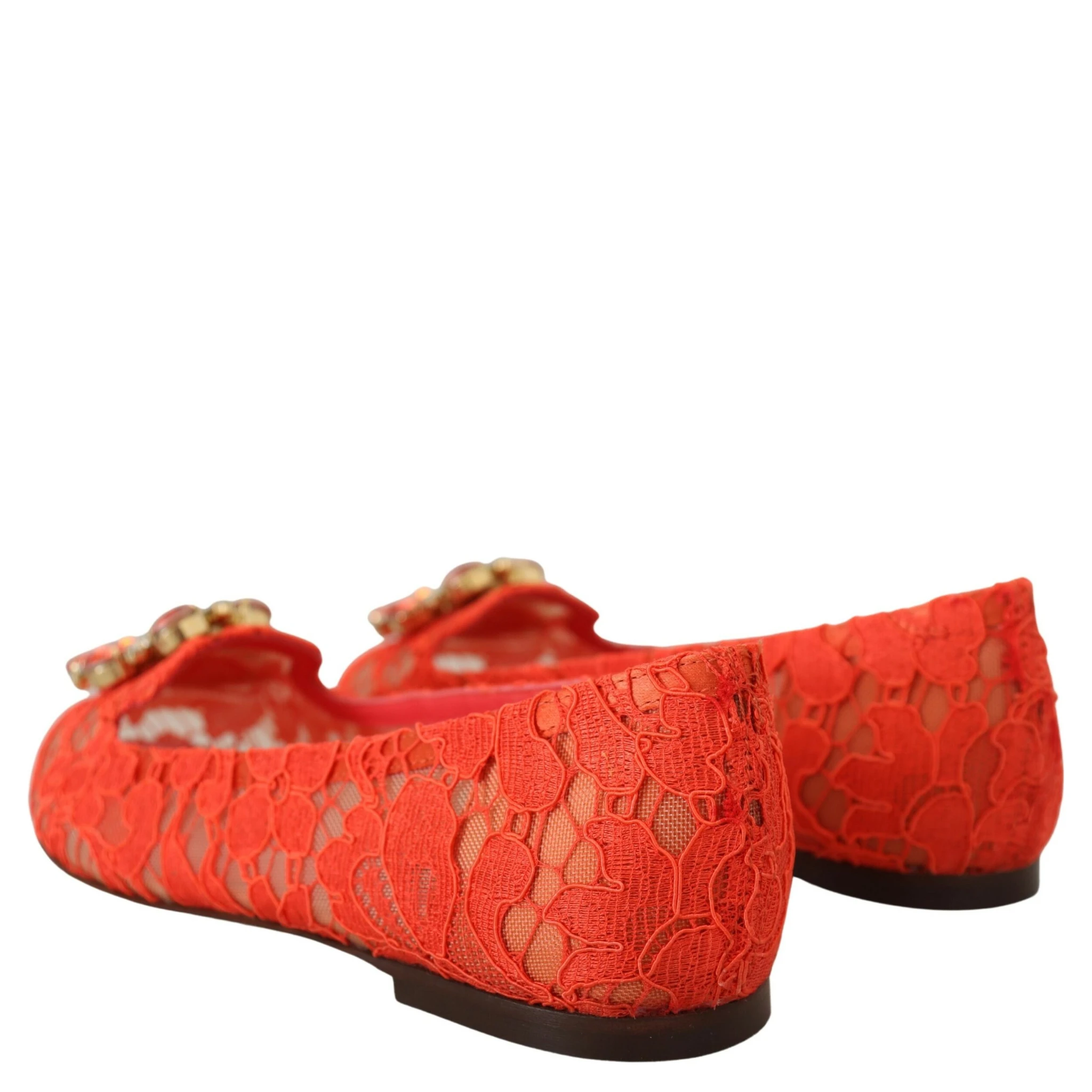 Red Taormina Lace Crystals Ballet Flats Shoes