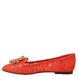 Red Taormina Lace Crystals Ballet Flats Shoes