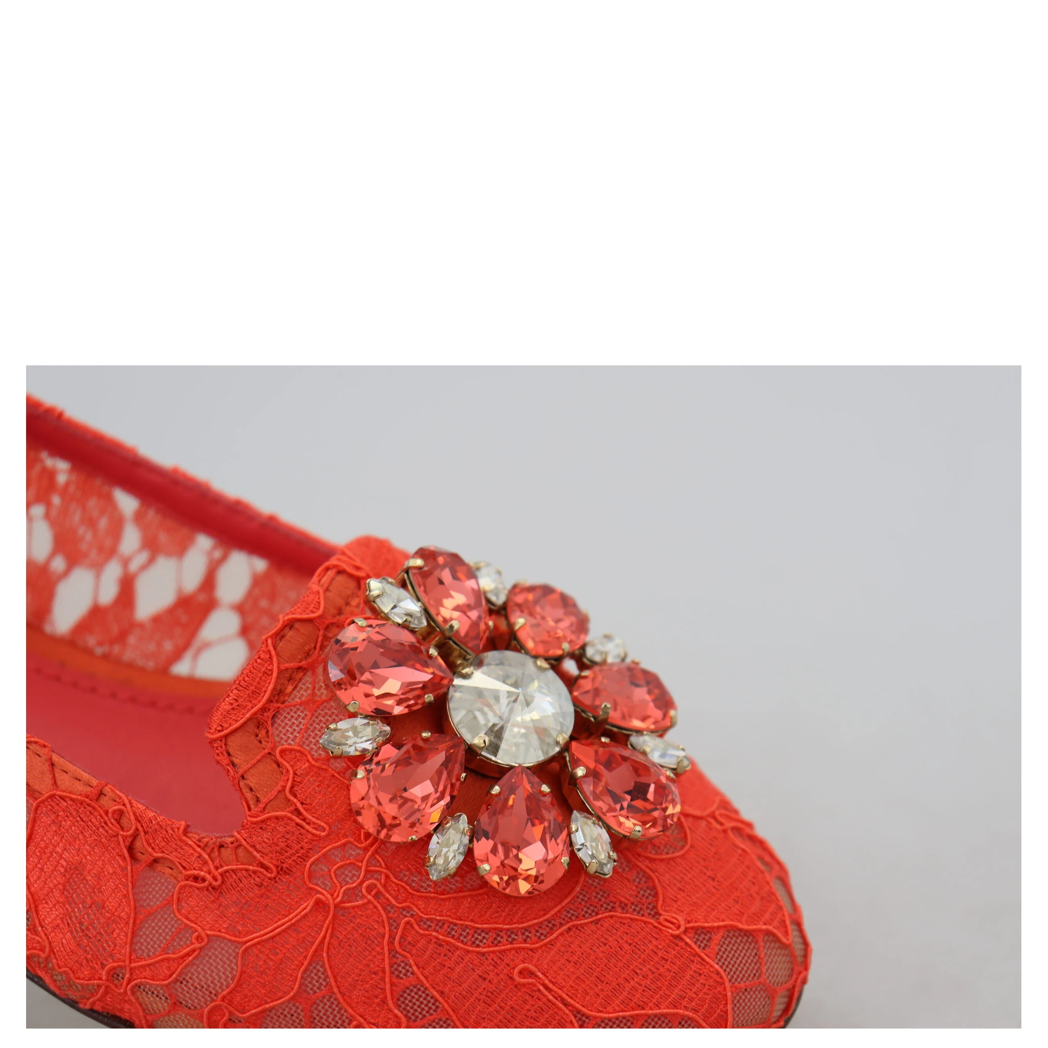 Red Taormina Lace Crystals Ballet Flats Shoes