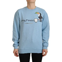 Light Blue Logo Printed Long Sleeves Sweater