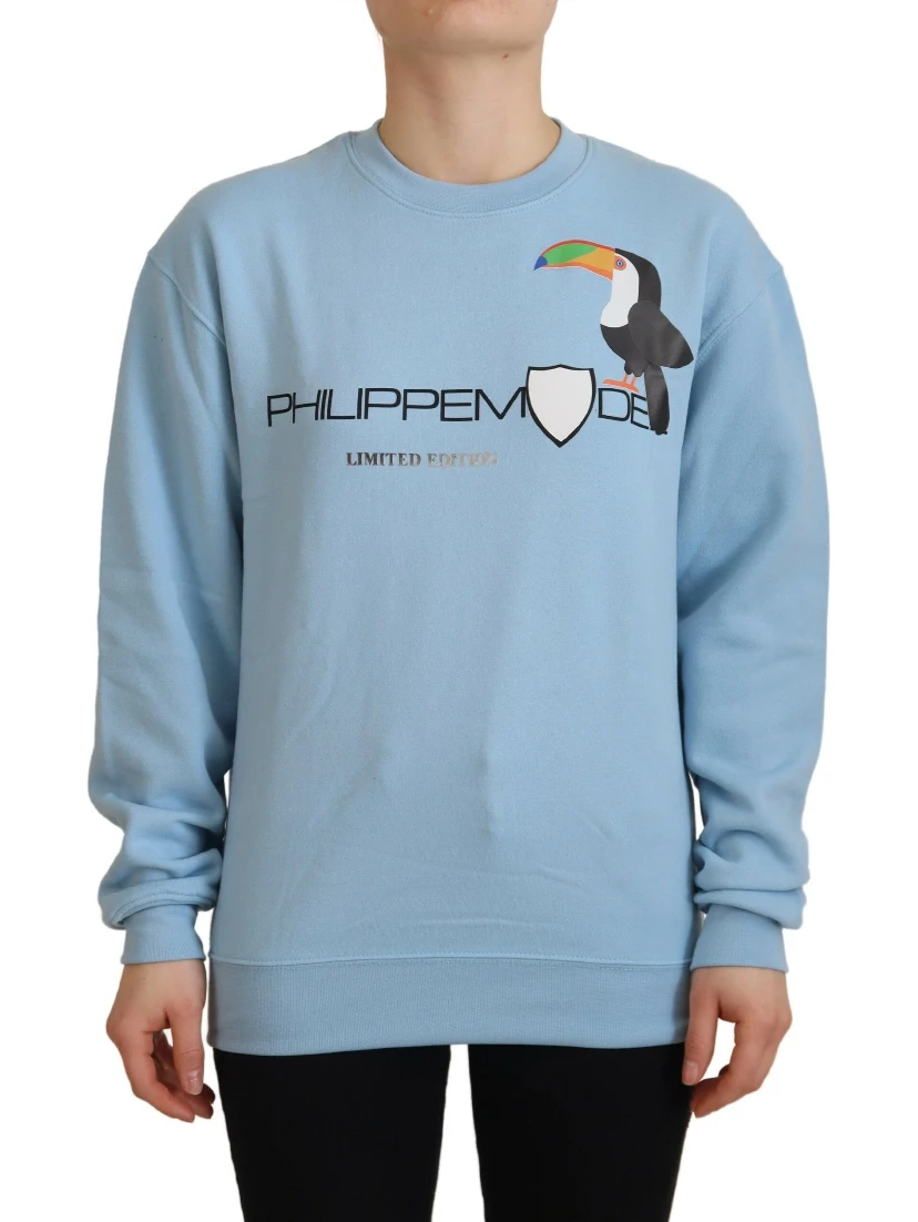 Light Blue Logo Printed Long Sleeves Sweater