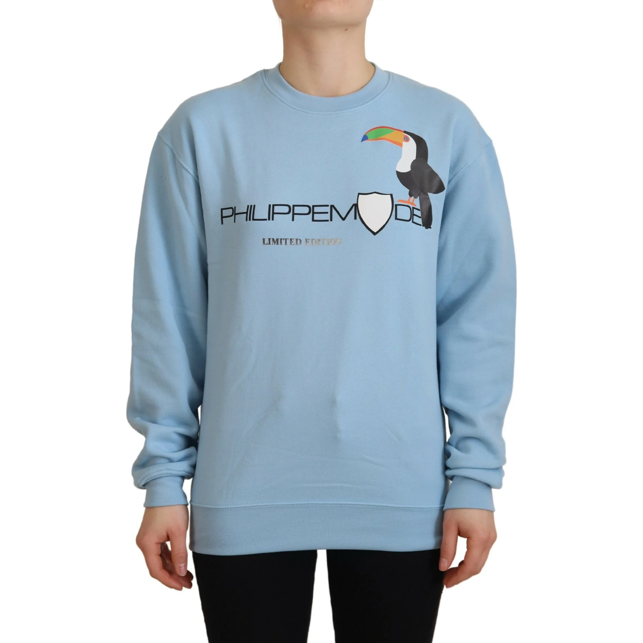 Light Blue Logo Printed Long Sleeves Sweater