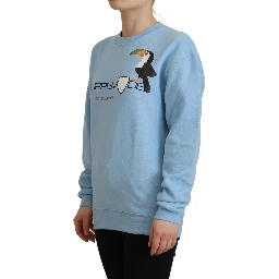 Light Blue Logo Printed Long Sleeves Sweater