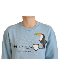 Light Blue Logo Printed Long Sleeves Sweater