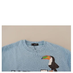 Light Blue Logo Printed Long Sleeves Sweater