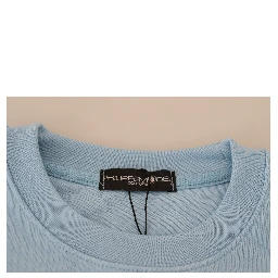 Light Blue Logo Printed Long Sleeves Sweater