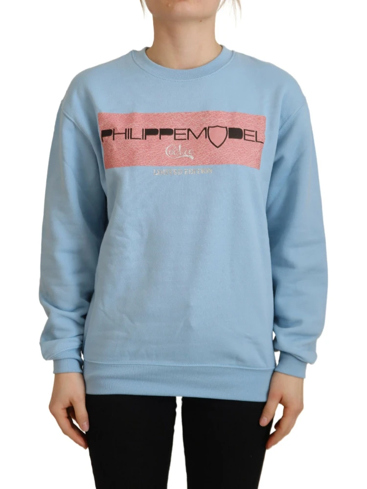 Light Blue Logo Printed Long Sleeves Sweater