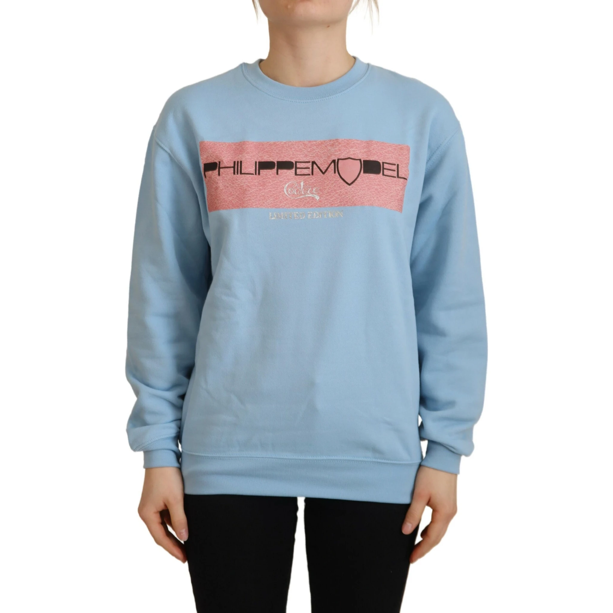 Light Blue Logo Printed Long Sleeves Sweater