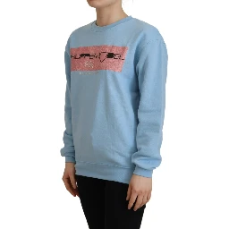 Light Blue Logo Printed Long Sleeves Sweater