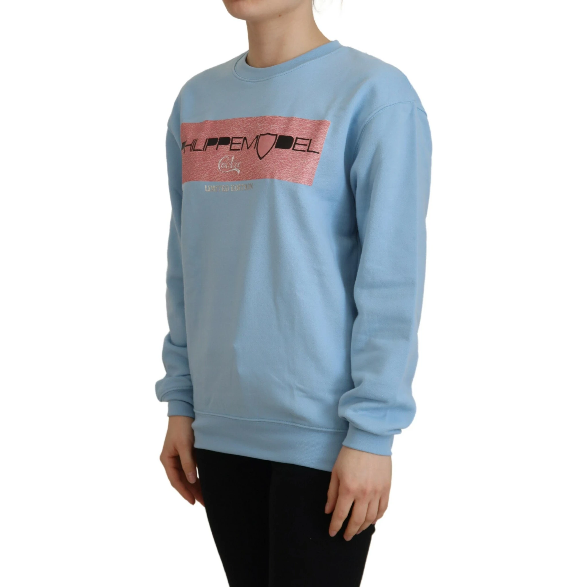 Light Blue Logo Printed Long Sleeves Sweater