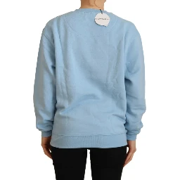 Light Blue Logo Printed Long Sleeves Sweater