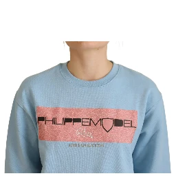 Light Blue Logo Printed Long Sleeves Sweater