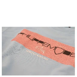 Light Blue Logo Printed Long Sleeves Sweater