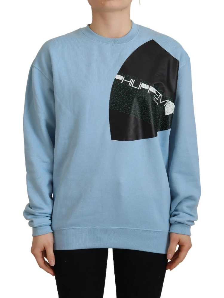 Light Blue Logo Printed Long Sleeves Sweater