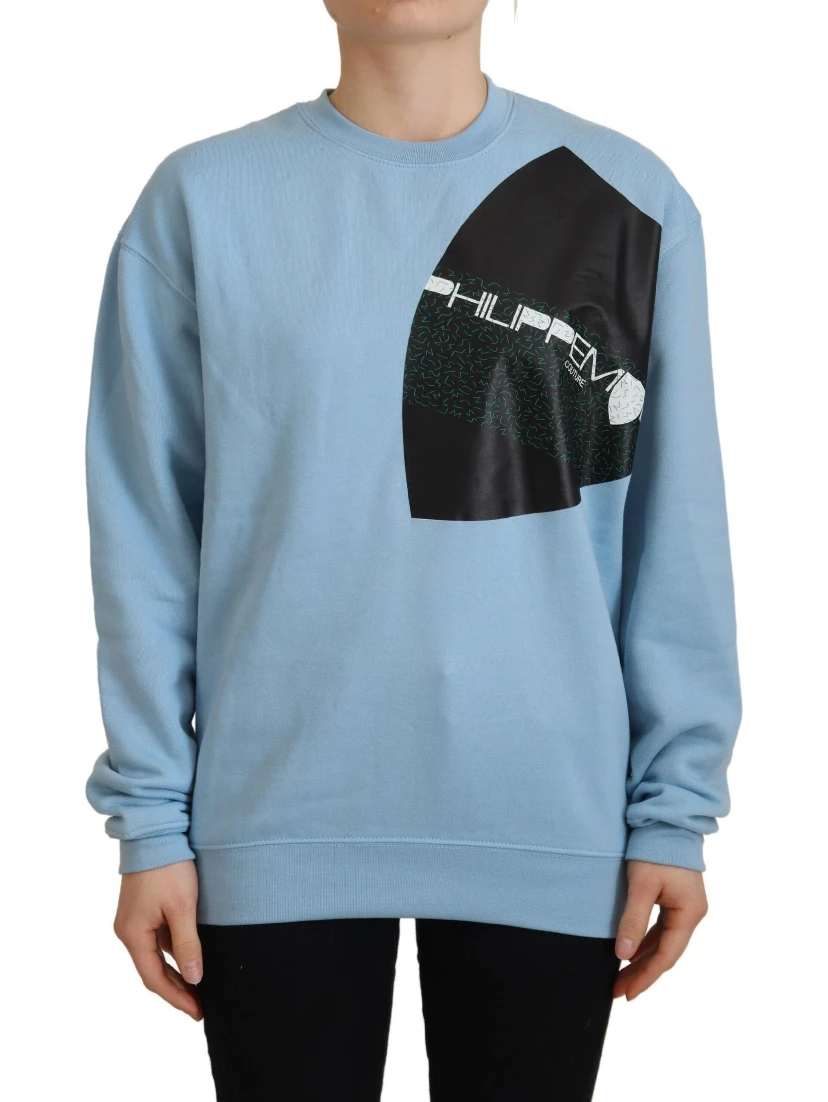 Light Blue Logo Printed Long Sleeves Sweater