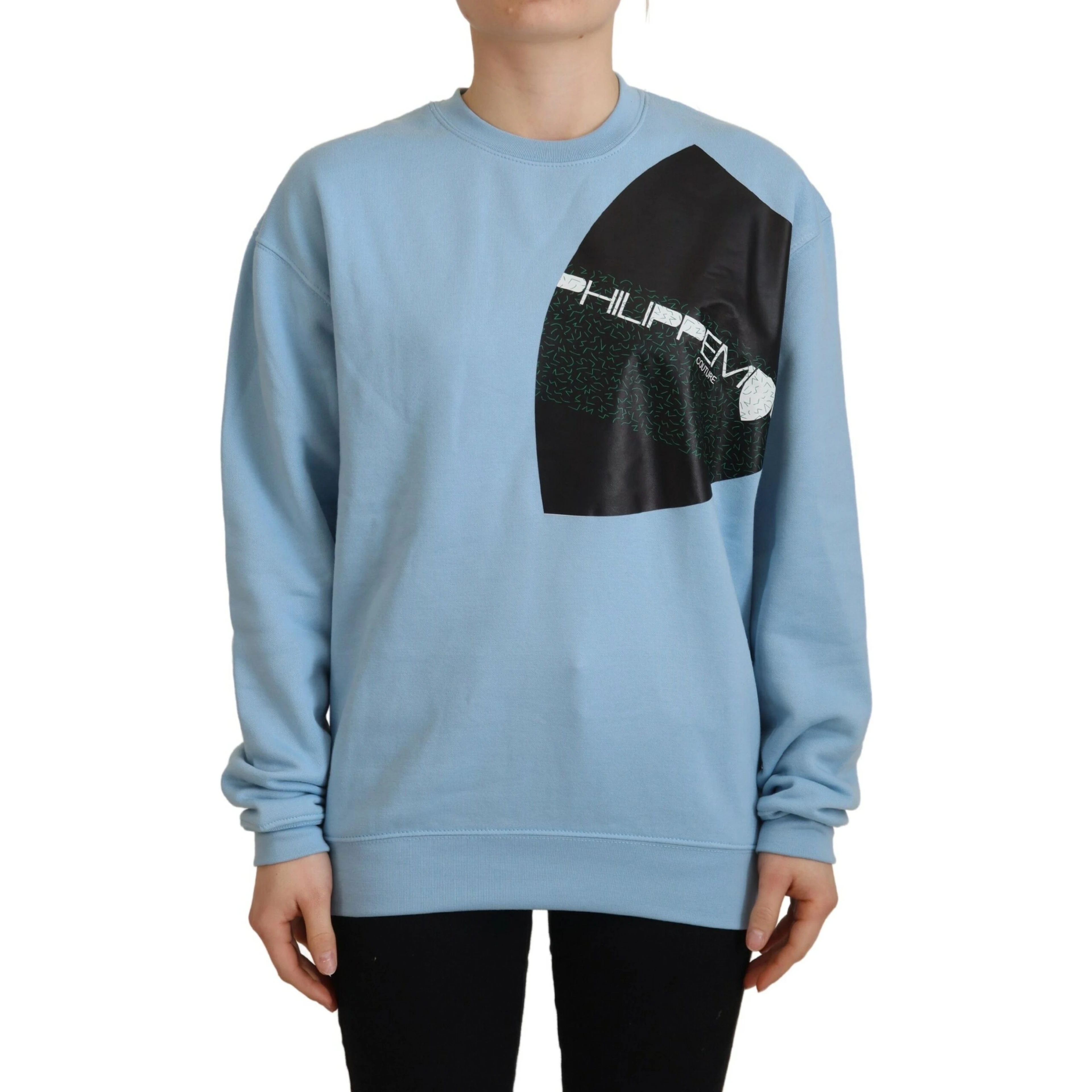 Light Blue Logo Printed Long Sleeves Sweater