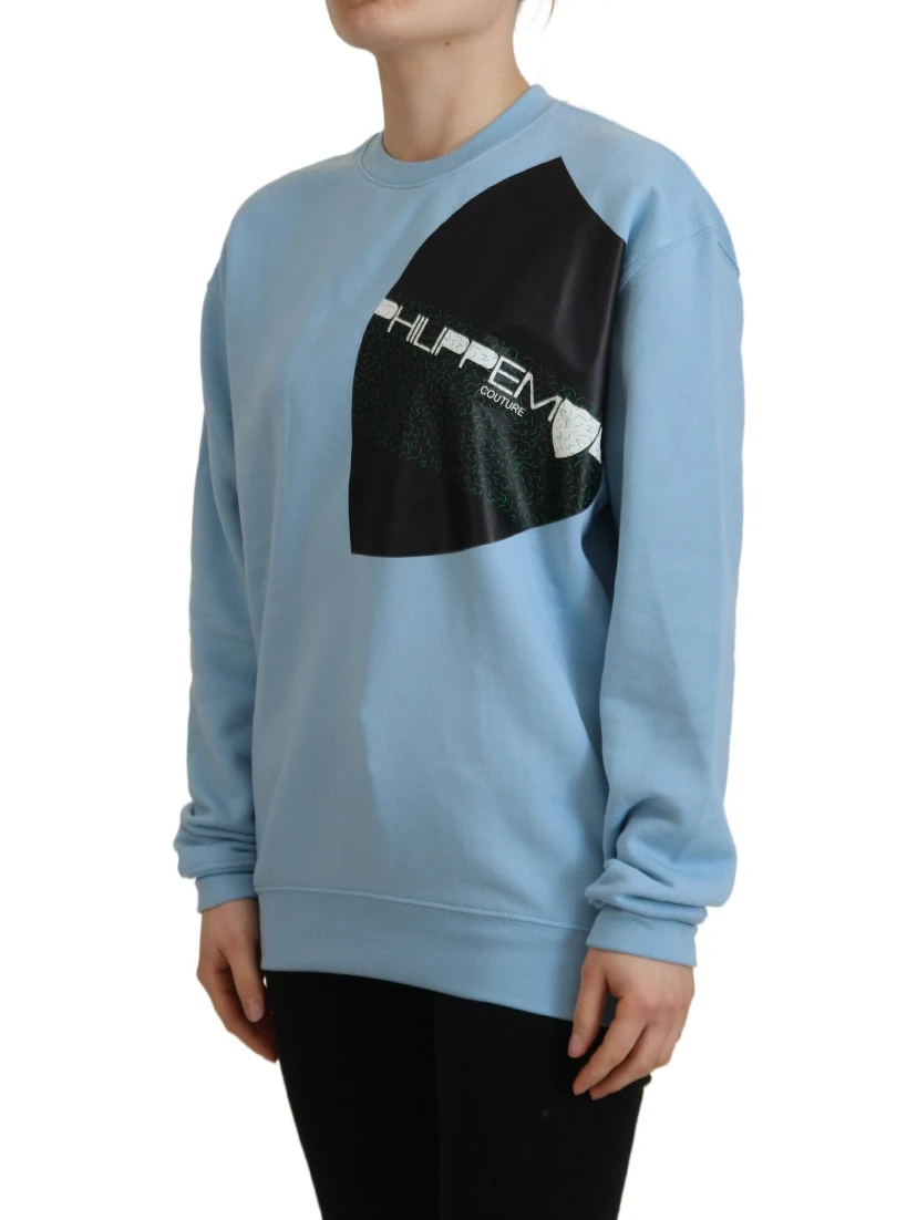 Light Blue Logo Printed Long Sleeves Sweater