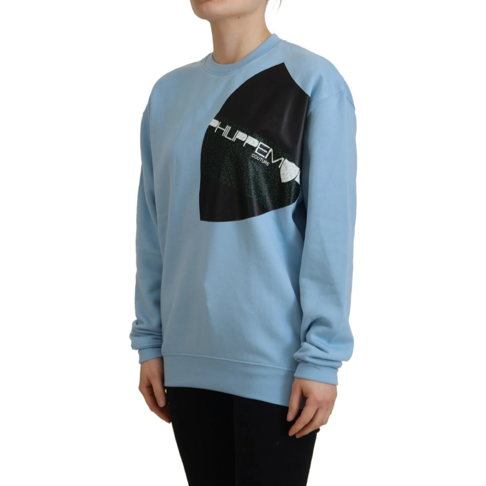 Light Blue Logo Printed Long Sleeves Sweater