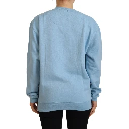 Light Blue Logo Printed Long Sleeves Sweater