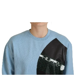 Light Blue Logo Printed Long Sleeves Sweater