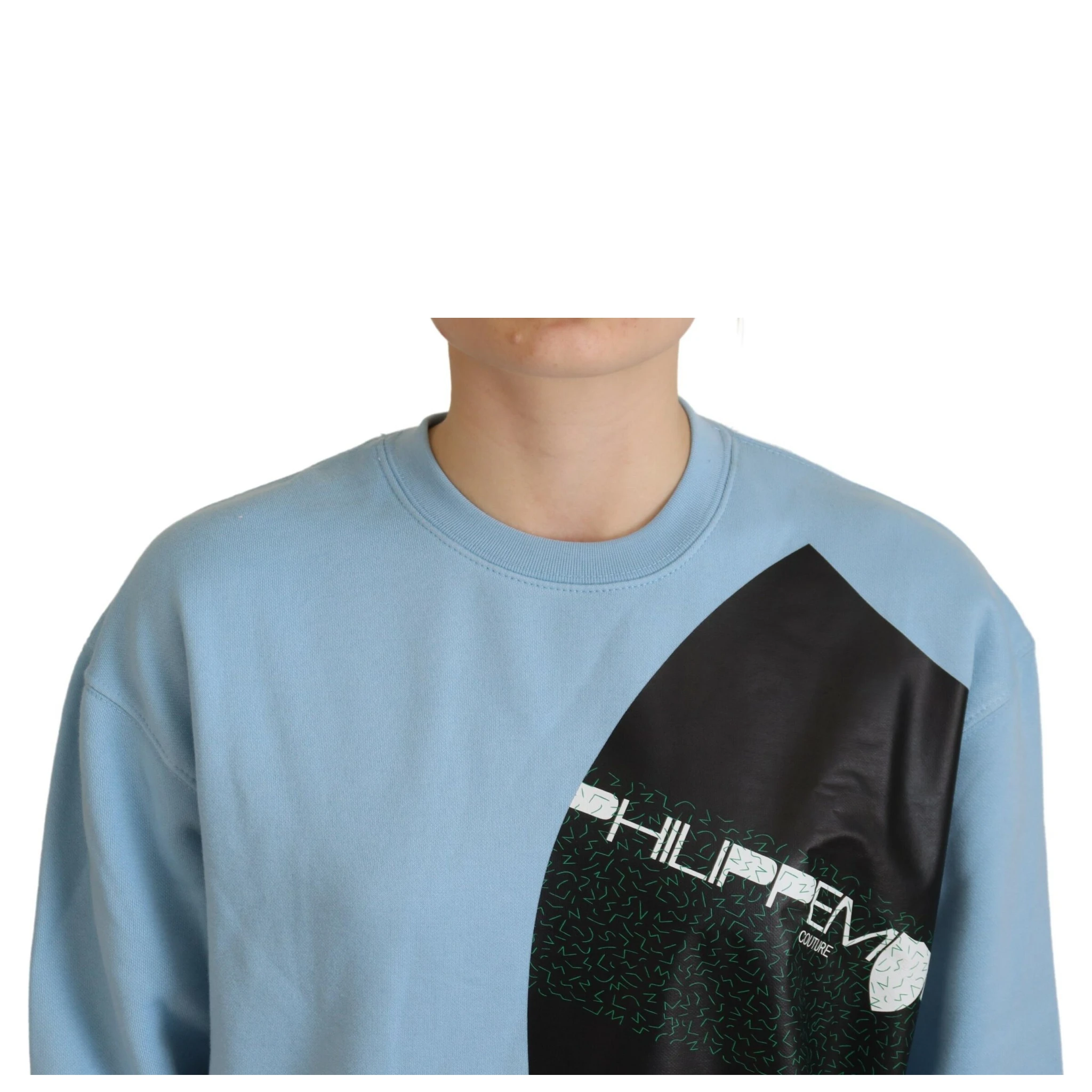 Light Blue Logo Printed Long Sleeves Sweater
