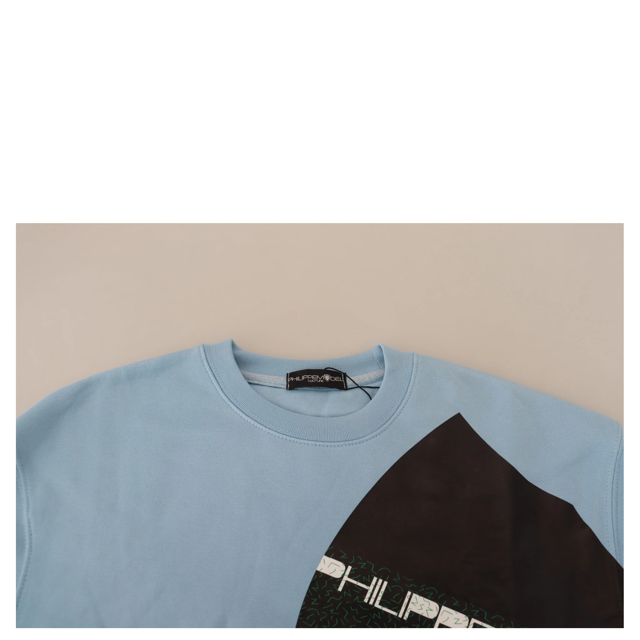 Light Blue Logo Printed Long Sleeves Sweater