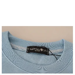 Light Blue Logo Printed Long Sleeves Sweater