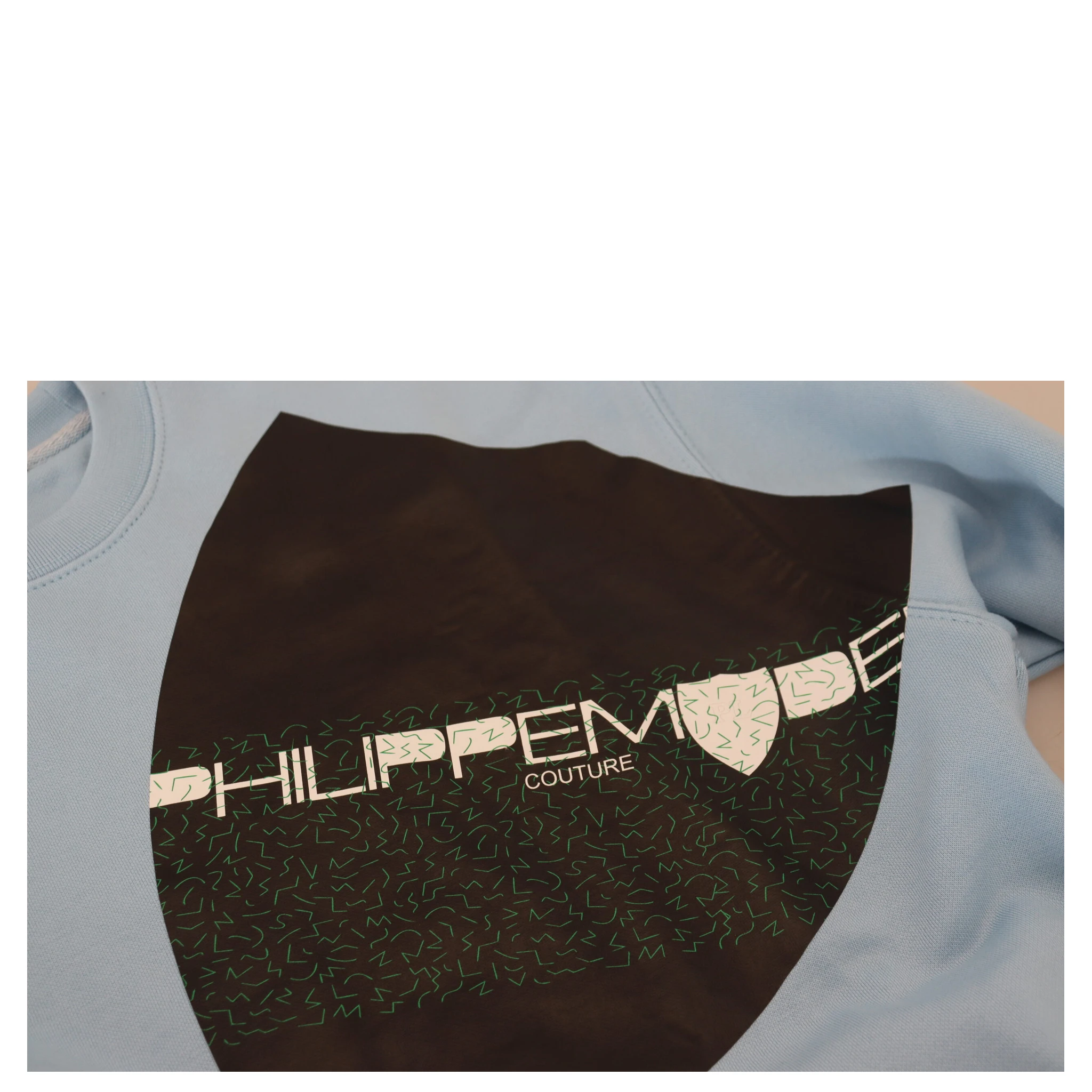 Light Blue Logo Printed Long Sleeves Sweater