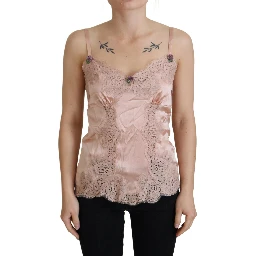 Pink Satin Lace Roses Tank Top Lingerie