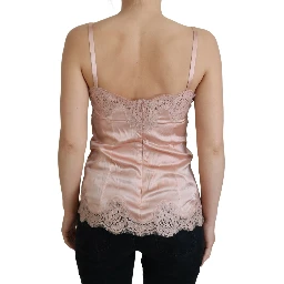 Pink Satin Lace Roses Tank Top Lingerie