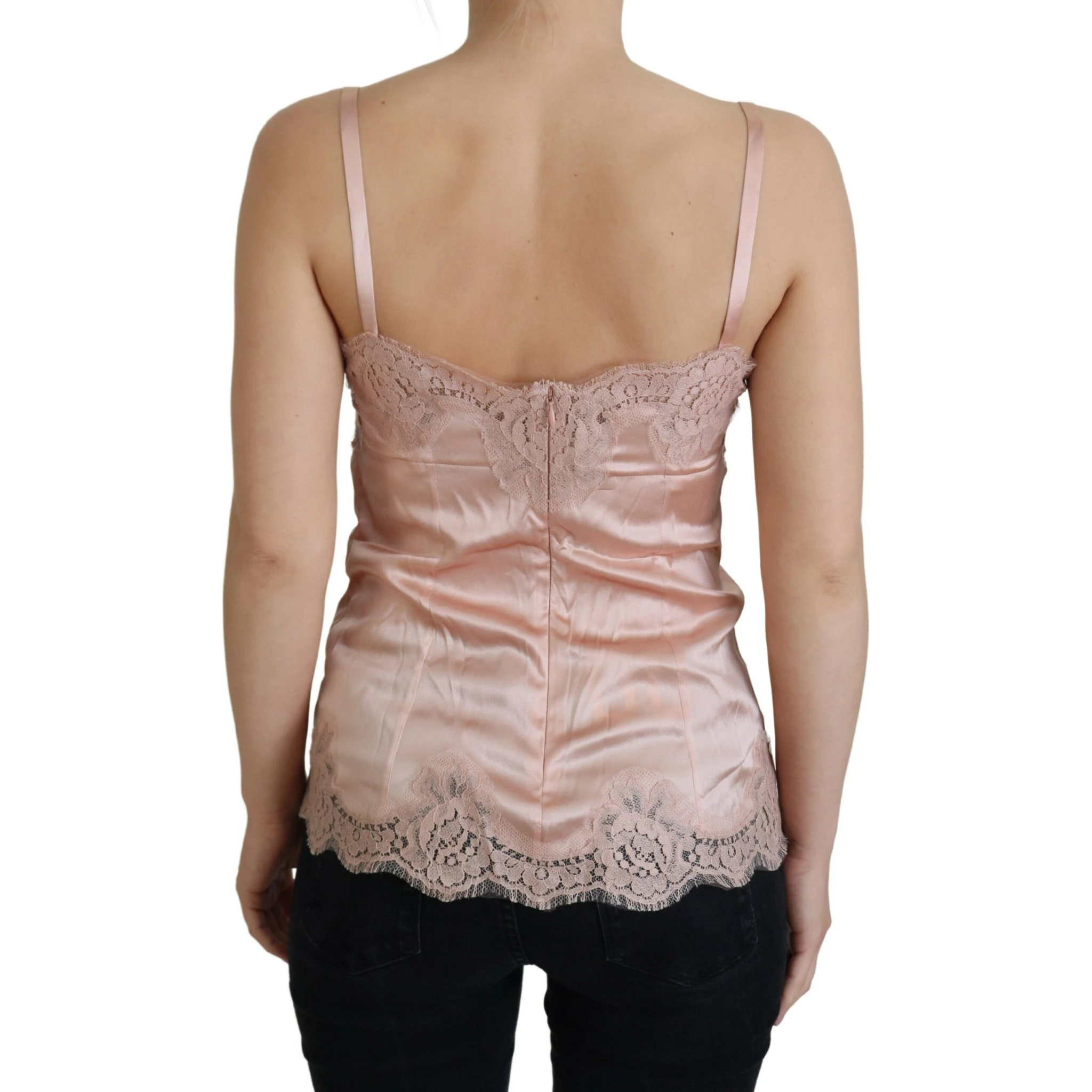 Pink Satin Lace Roses Tank Top Lingerie