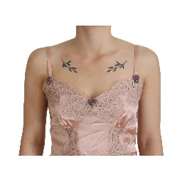 Pink Satin Lace Roses Tank Top Lingerie
