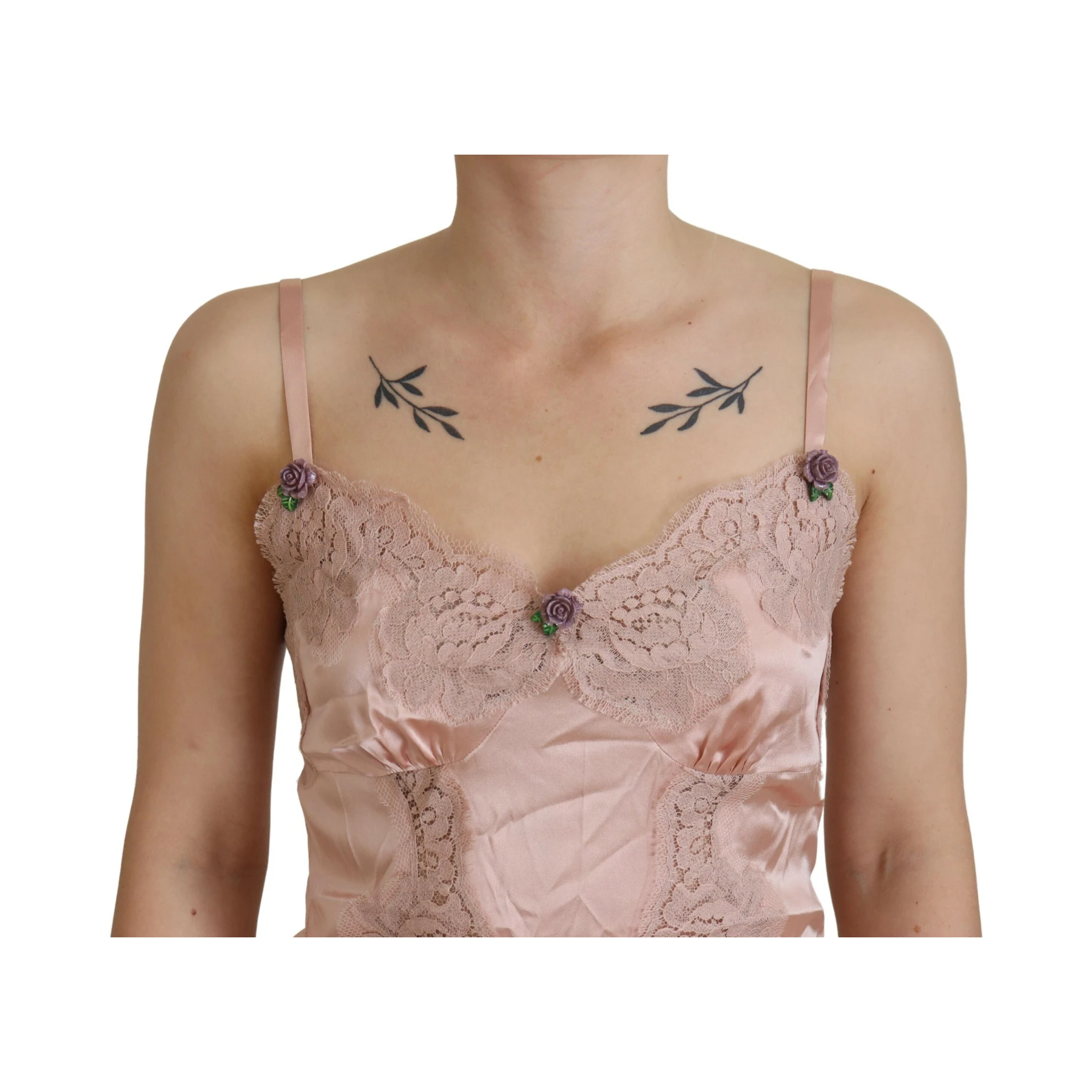 Pink Satin Lace Roses Tank Top Lingerie