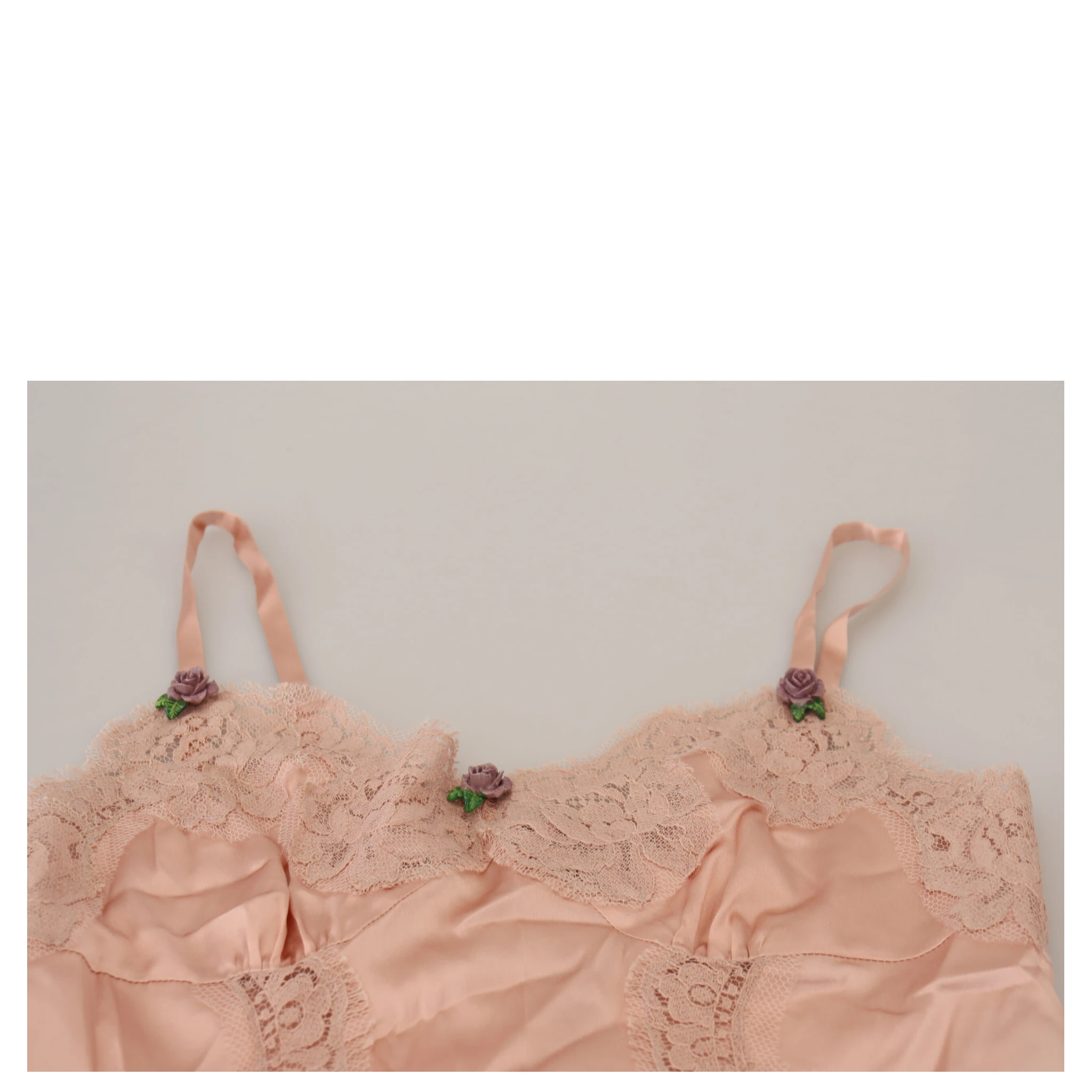 Pink Satin Lace Roses Tank Top Lingerie