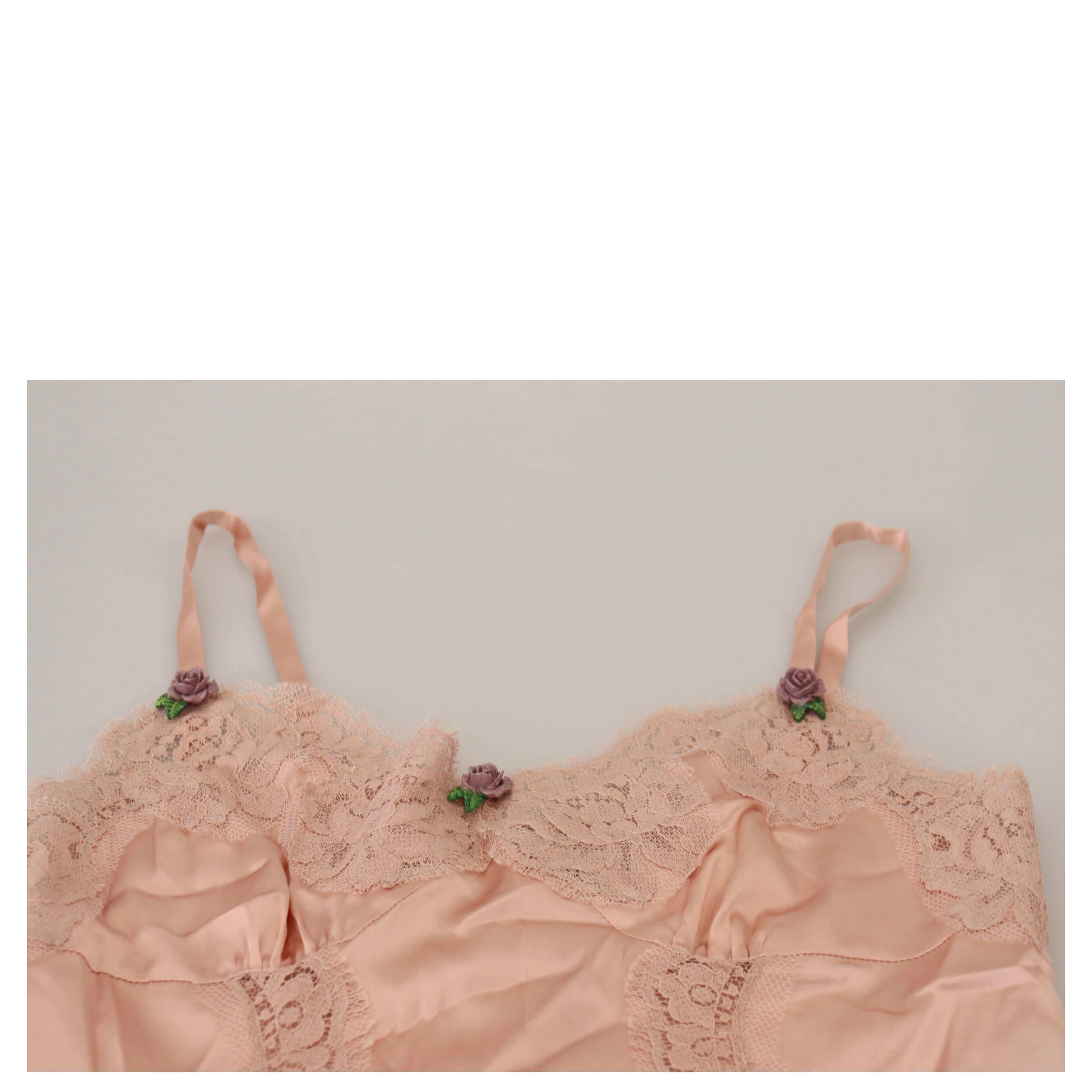 Pink Satin Lace Roses Tank Top Lingerie